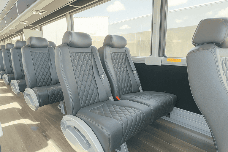 interior of Fargo Minibus Company charter bus