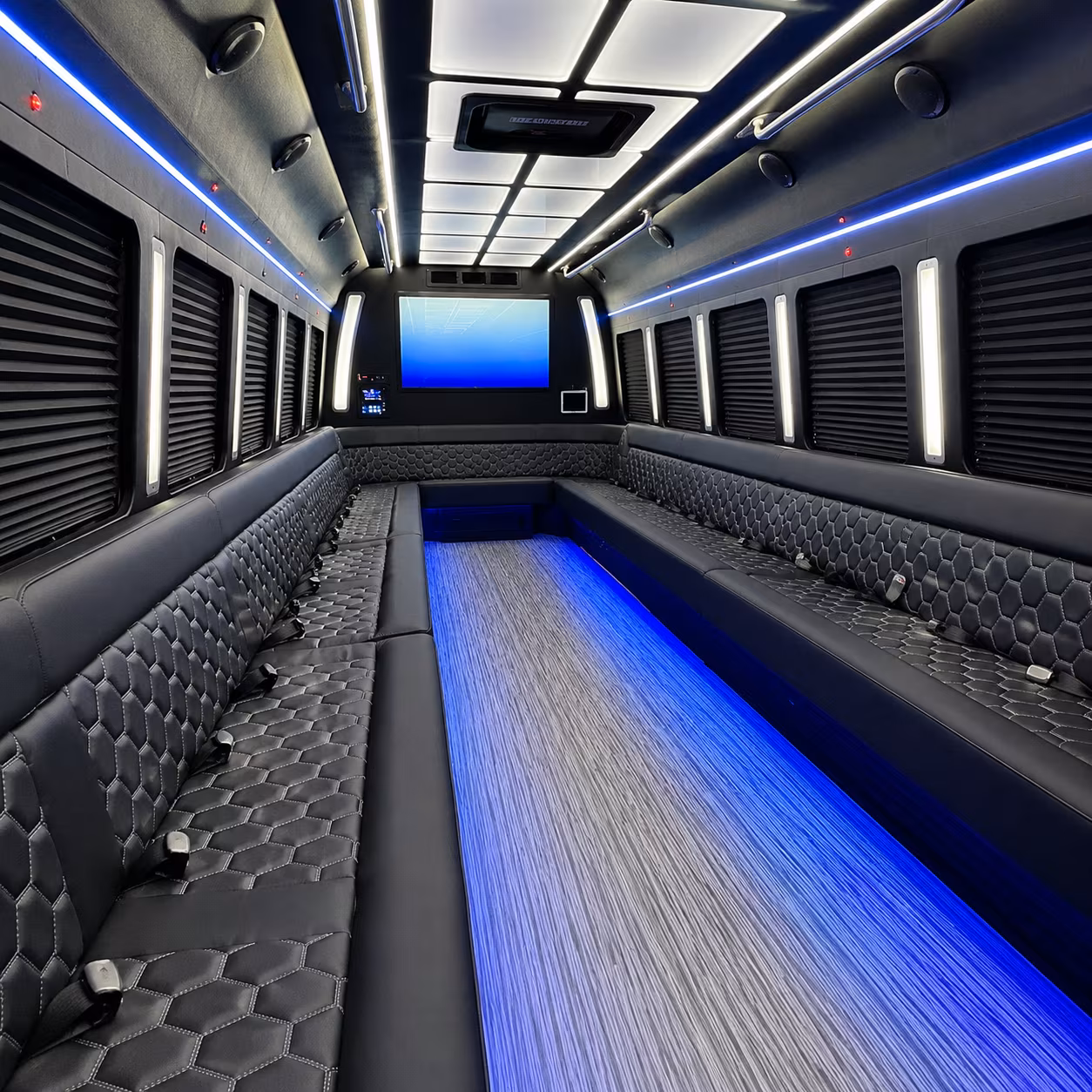 fargo 50 passenger party bus inside